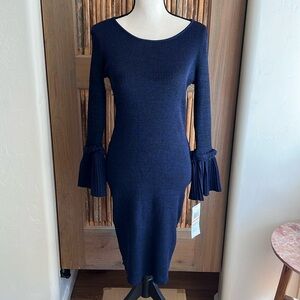 Nina Leonard Ribbed Knit Midi Dress, Size Small, Blue Multi, Bell Sleeve
